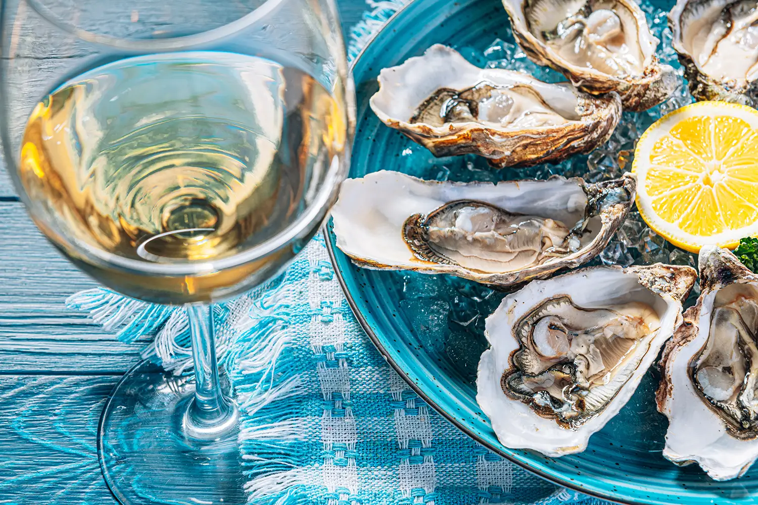 Tide to Table Plate of Oysters with Wine Glass