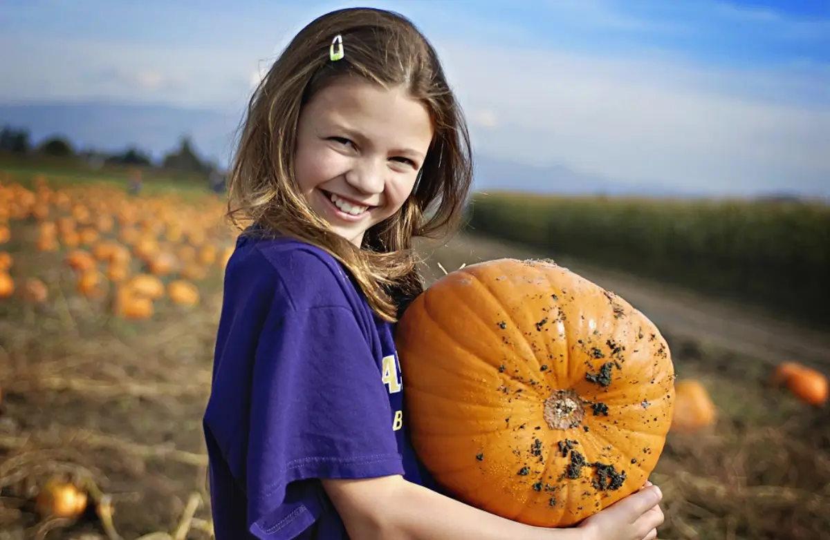 Girl holding a pumpkin