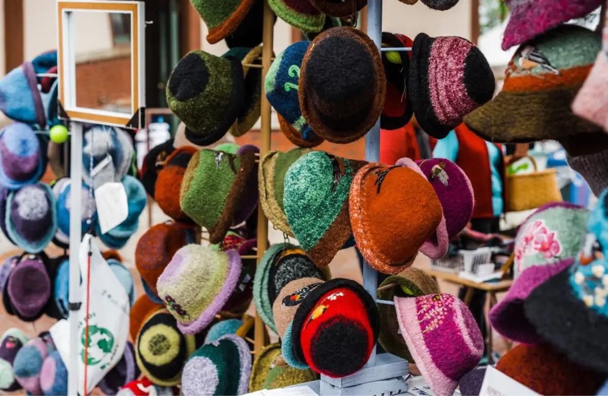 Hats at farmer's market in Skagit Valley