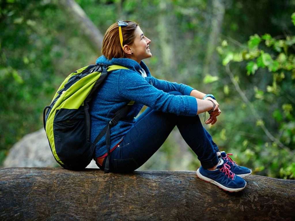 Hiker sitting on a log