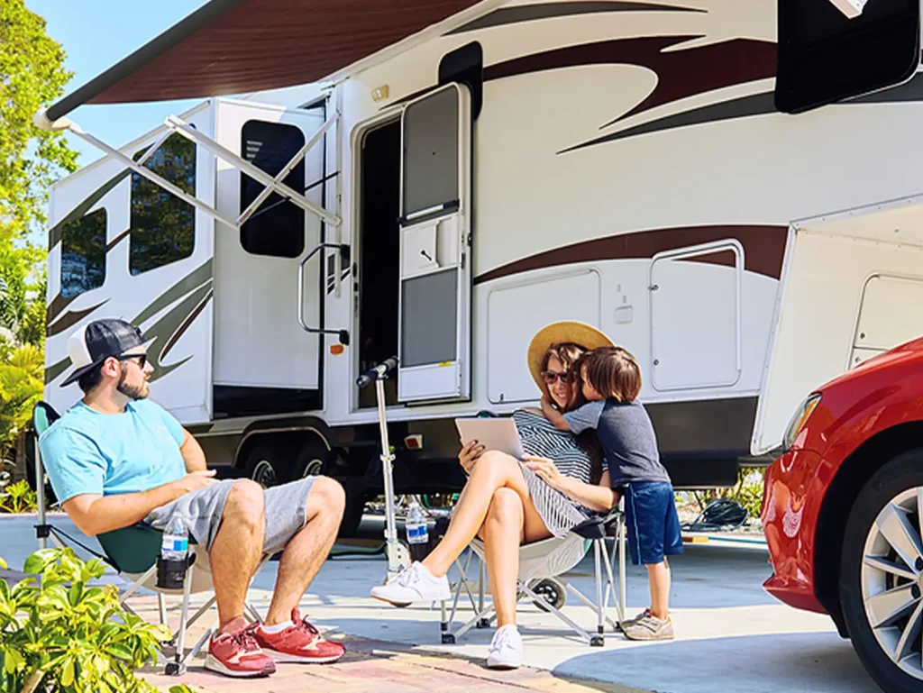 Family on vacation with their RV